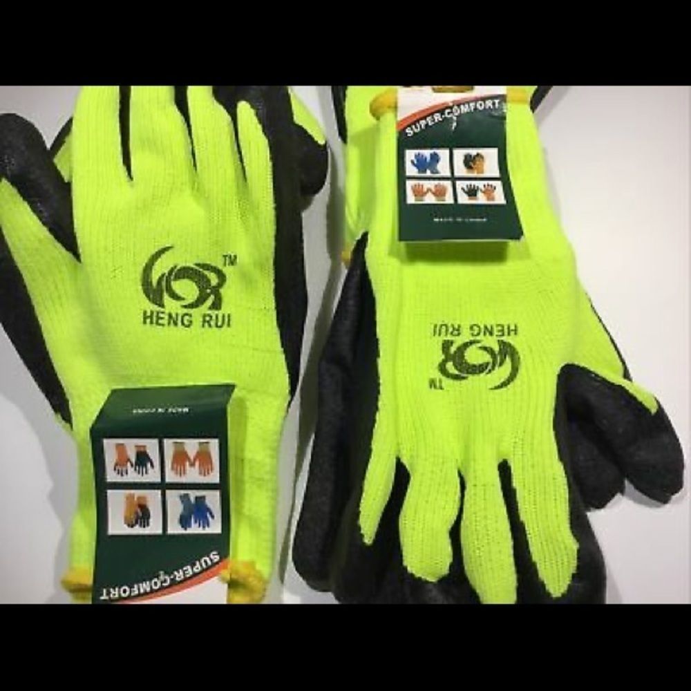 Safety Construction Latex Coated Winter Warm Hi Vis Gloves Lot of 2 pair LARGE